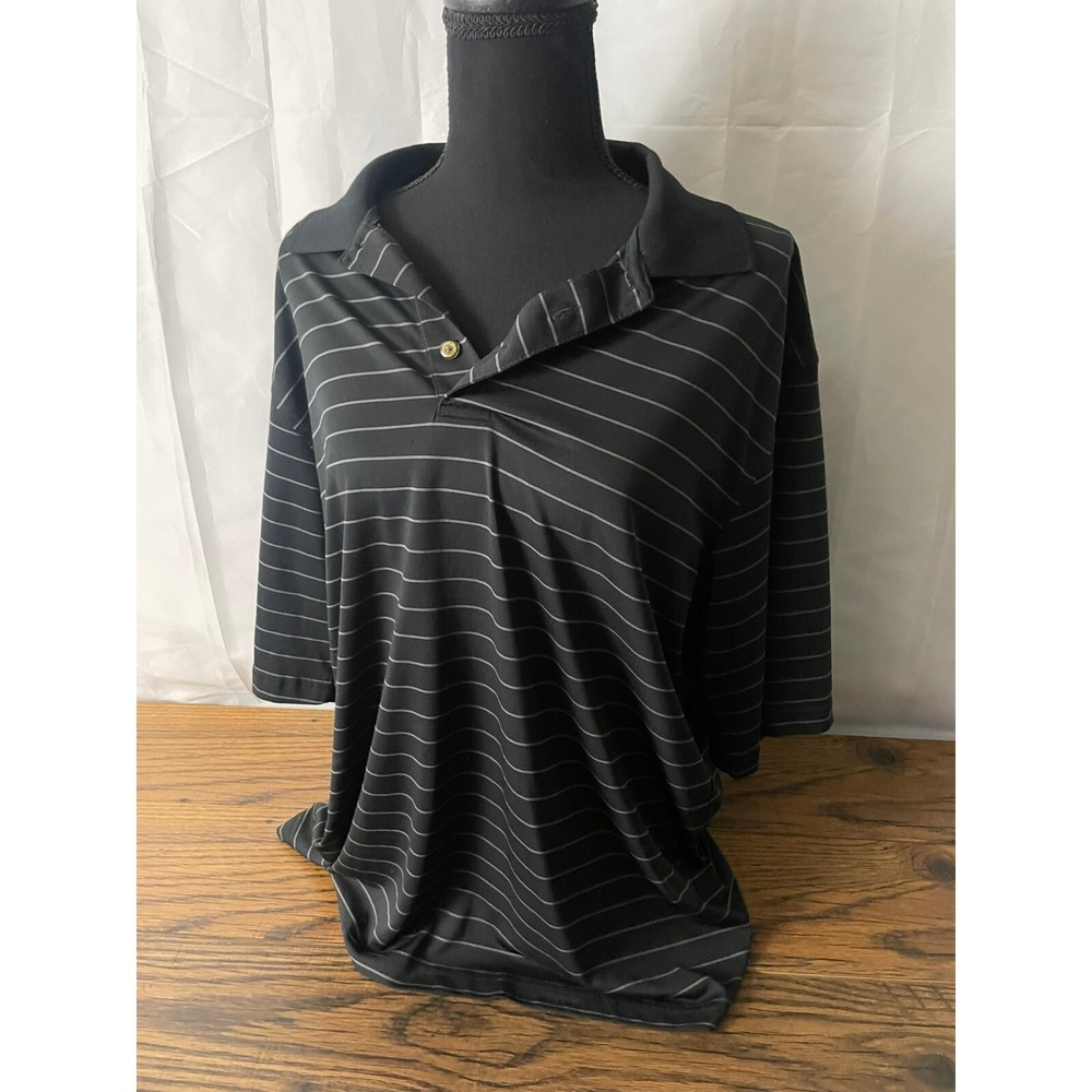 Pebble Beach Performance Golf Polo Mens Size L Black Striped Stretch Dry Fit